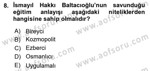 Türk Sosyologları Dersi 2021 - 2022 Yılı Yaz Okulu Sınav Soruları 8. Soru