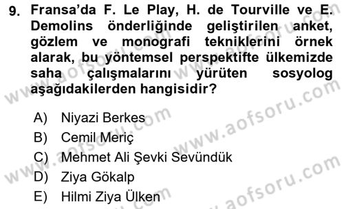 Türk Sosyologları Dersi 2021 - 2022 Yılı Yaz Okulu Sınav Soruları 9. Soru
