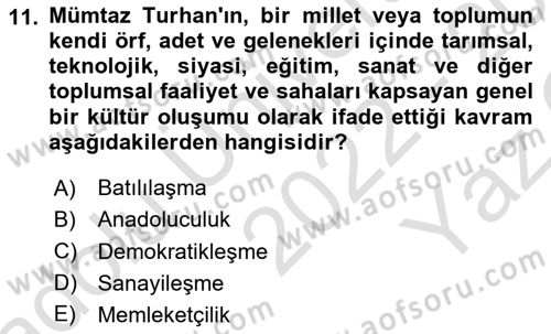Türk Sosyologları Dersi 2022 - 2023 Yılı Yaz Okulu Sınav Soruları 11. Soru