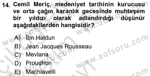 Türk Sosyologları Dersi 2022 - 2023 Yılı Yaz Okulu Sınav Soruları 14. Soru