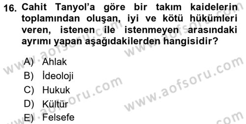 Türk Sosyologları Dersi 2022 - 2023 Yılı Yaz Okulu Sınav Soruları 16. Soru