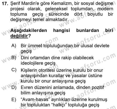 Türk Sosyologları Dersi 2022 - 2023 Yılı Yaz Okulu Sınav Soruları 17. Soru