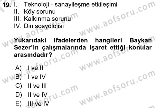 Türk Sosyologları Dersi 2022 - 2023 Yılı Yaz Okulu Sınav Soruları 19. Soru