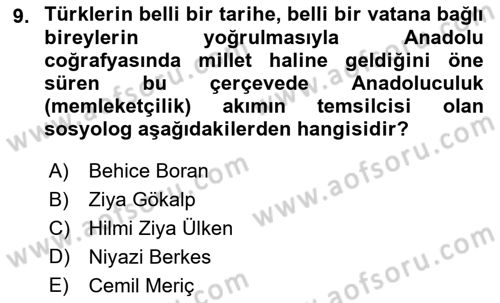 Türk Sosyologları Dersi 2022 - 2023 Yılı Yaz Okulu Sınav Soruları 9. Soru