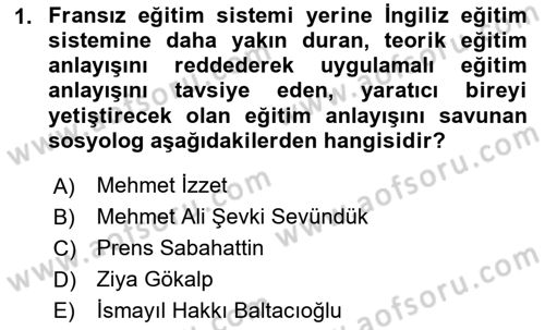 Türk Sosyologları Dersi 2023 - 2024 Yılı (Vize) Ara Sınav Soruları 1. Soru