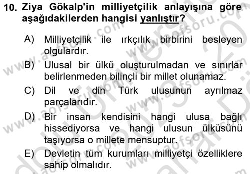 Türk Sosyologları Dersi 2023 - 2024 Yılı (Vize) Ara Sınav Soruları 10. Soru