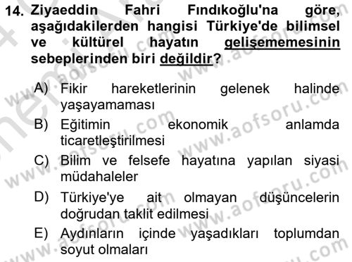 Türk Sosyologları Dersi 2023 - 2024 Yılı (Vize) Ara Sınav Soruları 14. Soru