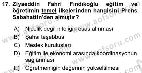 Türk Sosyologları Dersi 2023 - 2024 Yılı (Vize) Ara Sınav Soruları 17. Soru