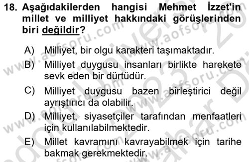 Türk Sosyologları Dersi 2023 - 2024 Yılı (Vize) Ara Sınav Soruları 18. Soru