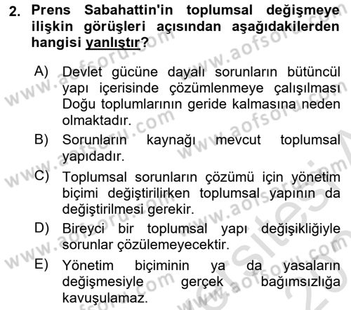Türk Sosyologları Dersi 2023 - 2024 Yılı (Vize) Ara Sınav Soruları 2. Soru