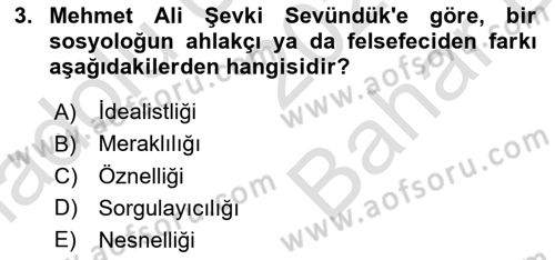 Türk Sosyologları Dersi 2023 - 2024 Yılı (Vize) Ara Sınav Soruları 3. Soru