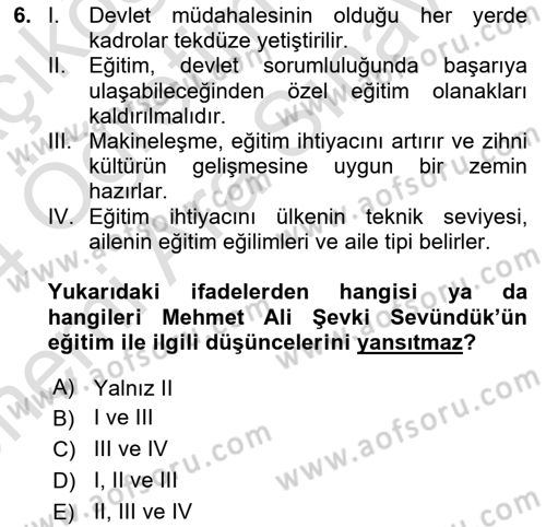 Türk Sosyologları Dersi 2023 - 2024 Yılı (Vize) Ara Sınav Soruları 6. Soru