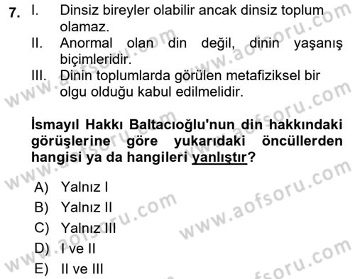 Türk Sosyologları Dersi 2023 - 2024 Yılı (Vize) Ara Sınav Soruları 7. Soru