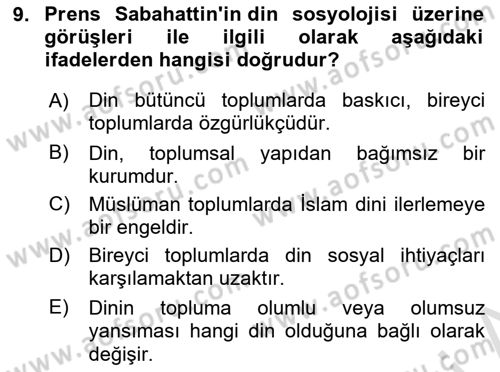 Türk Sosyologları Dersi 2023 - 2024 Yılı (Vize) Ara Sınav Soruları 9. Soru
