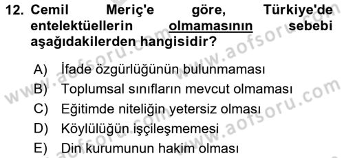 Türk Sosyologları Dersi 2023 - 2024 Yılı (Final) Dönem Sonu Sınav Soruları 12. Soru