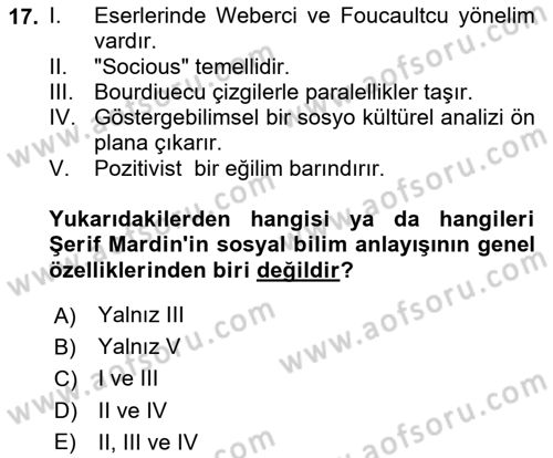 Türk Sosyologları Dersi 2023 - 2024 Yılı (Final) Dönem Sonu Sınav Soruları 17. Soru