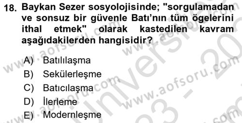 Türk Sosyologları Dersi 2023 - 2024 Yılı (Final) Dönem Sonu Sınav Soruları 18. Soru