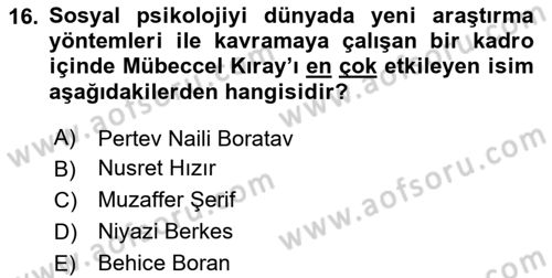 Türk Sosyologları Dersi 2023 - 2024 Yılı Yaz Okulu Sınav Soruları 16. Soru