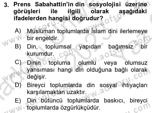 Türk Sosyologları Dersi 2023 - 2024 Yılı Yaz Okulu Sınav Soruları 3. Soru