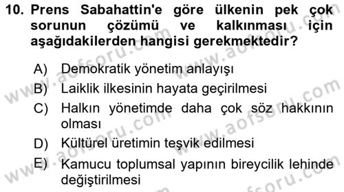 Türk Sosyologları Dersi 2024 - 2025 Yılı (Vize) Ara Sınav Soruları 10. Soru