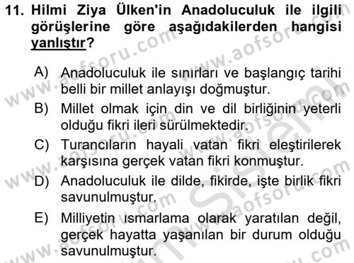 Türk Sosyologları Dersi 2024 - 2025 Yılı (Vize) Ara Sınav Soruları 11. Soru
