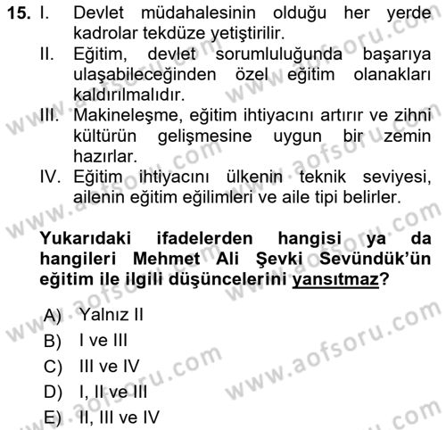 Türk Sosyologları Dersi 2024 - 2025 Yılı (Vize) Ara Sınav Soruları 15. Soru