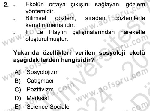 Türk Sosyologları Dersi 2024 - 2025 Yılı (Vize) Ara Sınav Soruları 2. Soru