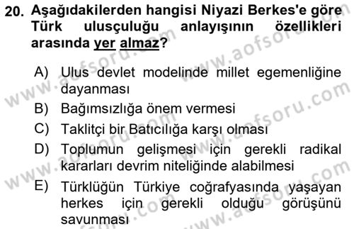 Türk Sosyologları Dersi 2024 - 2025 Yılı (Vize) Ara Sınav Soruları 20. Soru