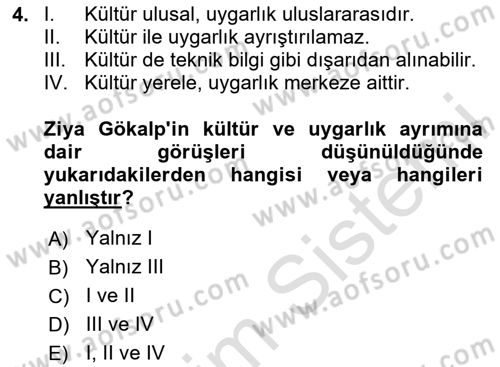 Türk Sosyologları Dersi 2024 - 2025 Yılı (Vize) Ara Sınav Soruları 4. Soru