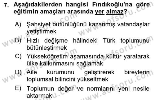 Türk Sosyologları Dersi 2024 - 2025 Yılı (Vize) Ara Sınav Soruları 7. Soru