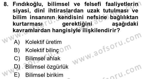 Türk Sosyologları Dersi 2024 - 2025 Yılı (Vize) Ara Sınav Soruları 8. Soru