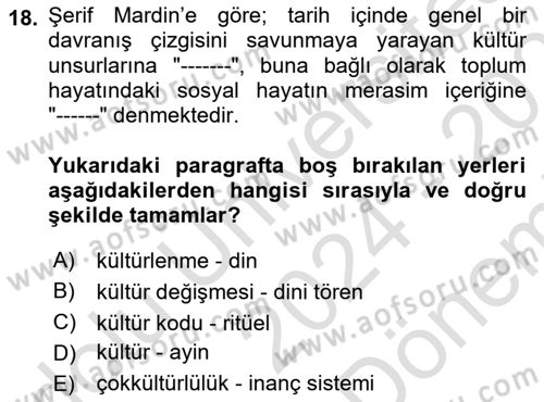 Türk Sosyologları Dersi 2024 - 2025 Yılı (Final) Dönem Sonu Sınav Soruları 18. Soru