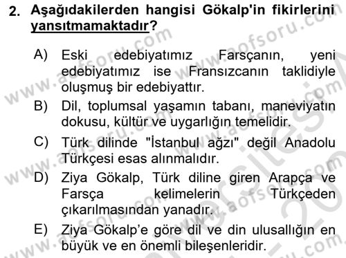 Türk Sosyologları Dersi 2024 - 2025 Yılı (Final) Dönem Sonu Sınav Soruları 2. Soru