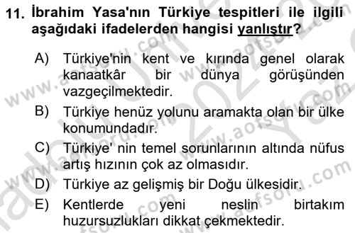 Türk Sosyologları Dersi 2024 - 2025 Yılı Yaz Okulu Sınav Soruları 11. Soru