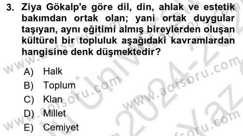 Türk Sosyologları Dersi 2024 - 2025 Yılı Yaz Okulu Sınav Soruları 3. Soru