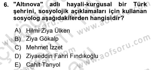 Türk Sosyologları Dersi 2024 - 2025 Yılı Yaz Okulu Sınav Soruları 6. Soru