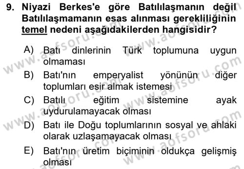 Türk Sosyologları Dersi 2024 - 2025 Yılı Yaz Okulu Sınav Soruları 9. Soru