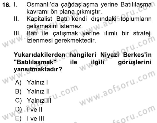 Türk Sosyologları Dersi 2025 - 2026 Yılı (Vize) Ara Sınav Soruları 16. Soru