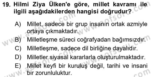 Türk Sosyologları Dersi 2025 - 2026 Yılı (Vize) Ara Sınav Soruları 19. Soru