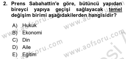 Türk Sosyologları Dersi 2025 - 2026 Yılı (Vize) Ara Sınav Soruları 2. Soru