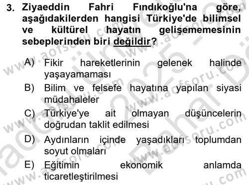 Türk Sosyologları Dersi 2025 - 2026 Yılı (Vize) Ara Sınav Soruları 3. Soru
