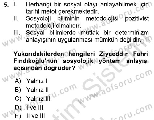 Türk Sosyologları Dersi 2025 - 2026 Yılı (Vize) Ara Sınav Soruları 5. Soru