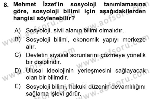 Türk Sosyologları Dersi 2025 - 2026 Yılı (Vize) Ara Sınav Soruları 8. Soru