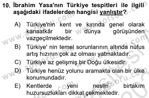 Türk Sosyologları Dersi 2025 - 2026 Yılı (Final) Dönem Sonu Sınav Soruları 10. Soru