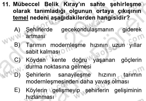 Türk Sosyologları Dersi 2025 - 2026 Yılı (Final) Dönem Sonu Sınav Soruları 11. Soru