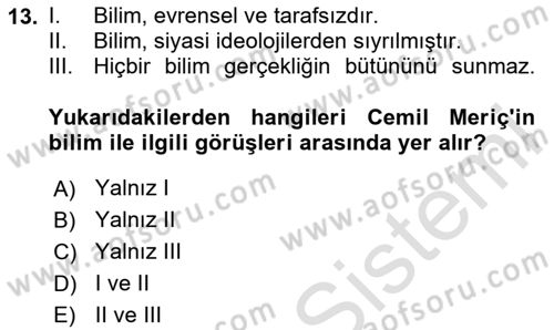 Türk Sosyologları Dersi 2025 - 2026 Yılı (Final) Dönem Sonu Sınav Soruları 13. Soru