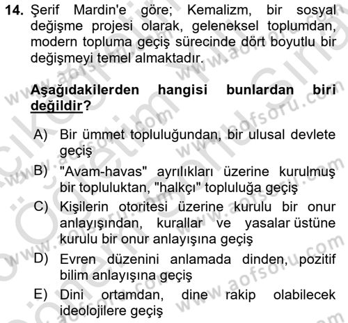 Türk Sosyologları Dersi 2025 - 2026 Yılı (Final) Dönem Sonu Sınav Soruları 14. Soru