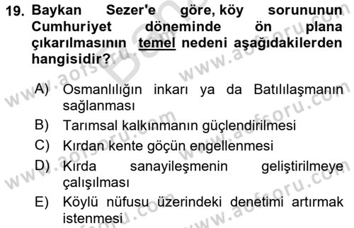 Türk Sosyologları Dersi 2025 - 2026 Yılı (Final) Dönem Sonu Sınav Soruları 19. Soru