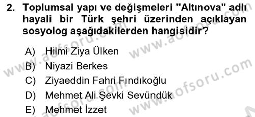 Türk Sosyologları Dersi 2025 - 2026 Yılı (Final) Dönem Sonu Sınav Soruları 2. Soru