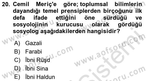 Türk Sosyologları Dersi 2025 - 2026 Yılı (Final) Dönem Sonu Sınav Soruları 20. Soru